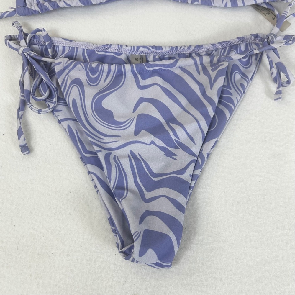 Purple Swirl Zebra Print Triangle String Bikini Swimsuit Set Women's Size L - Picture 2 of 7